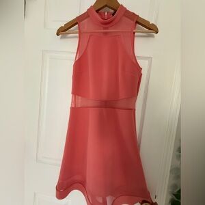 Topshop Pink Coral A-line Dress with tasteful sheer panels